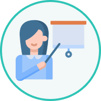 A woman is pointing to a presentation on the screen.