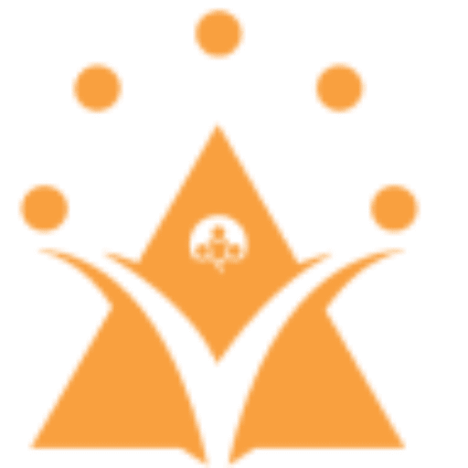 A stylized image of people standing in the shape of triangle.