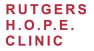 A black background with red letters that say rutgers hope clinic.