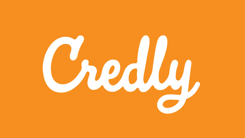 A logo of the word credly on an orange background