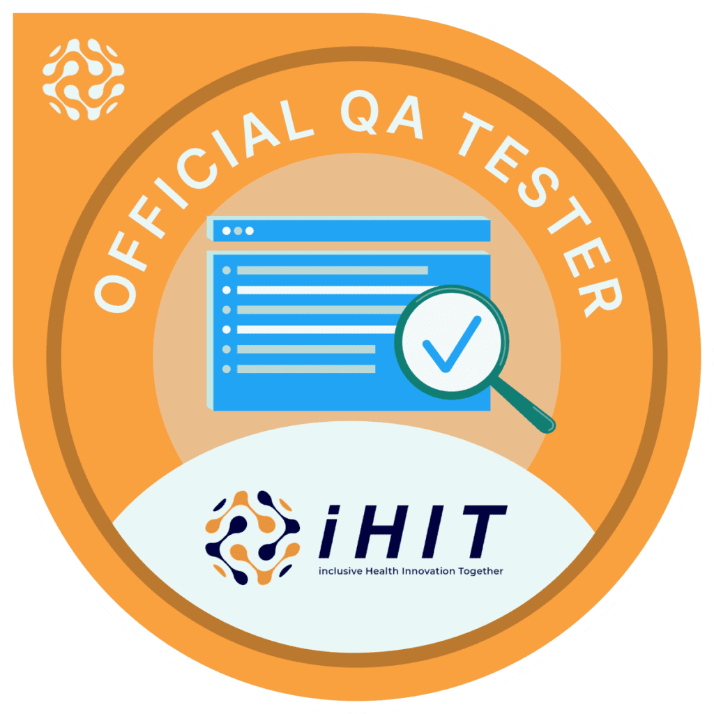 A badge with an image of a computer screen and the words official qa tester.